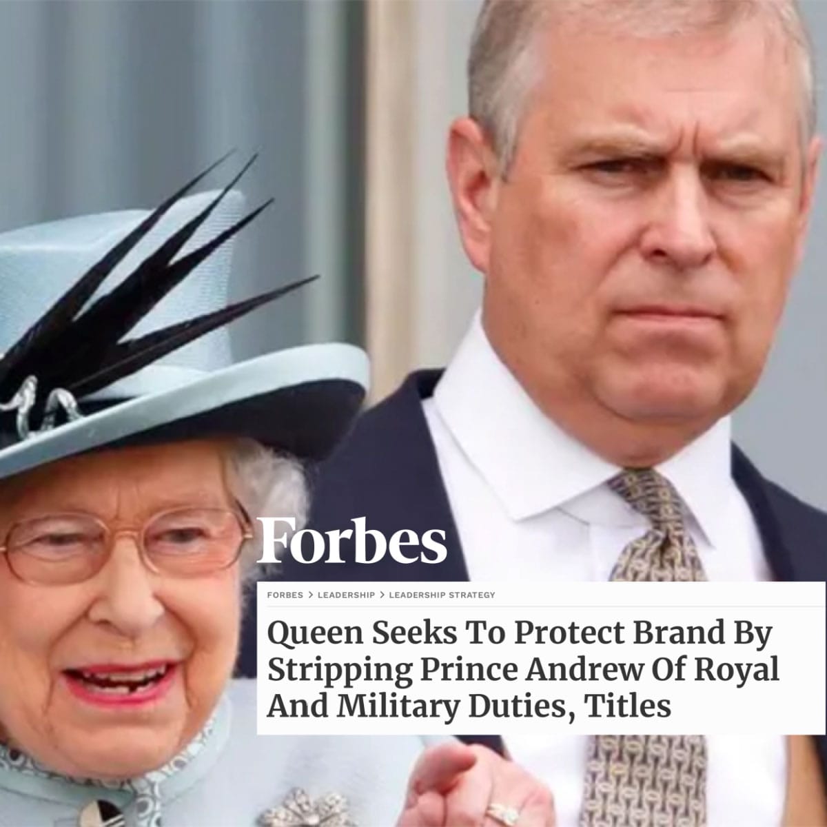 Marina Mara media commentary on Queen Elizabeth’s crisis leadership and royal brand protection in Forbes amid Prince Andrew scandal.